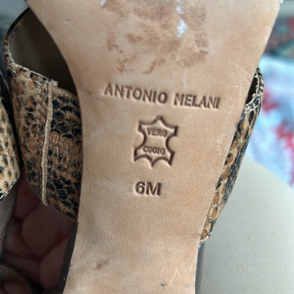 Antonio Melani Leather Faux Snake Skin Heeled Sandals Women’s Size 6 Multi Color - Picture 5 of 6